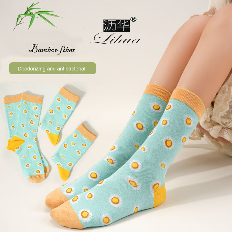 Lh24315 European-style literary style spring summer women's mid-calf bamboo fiber socks