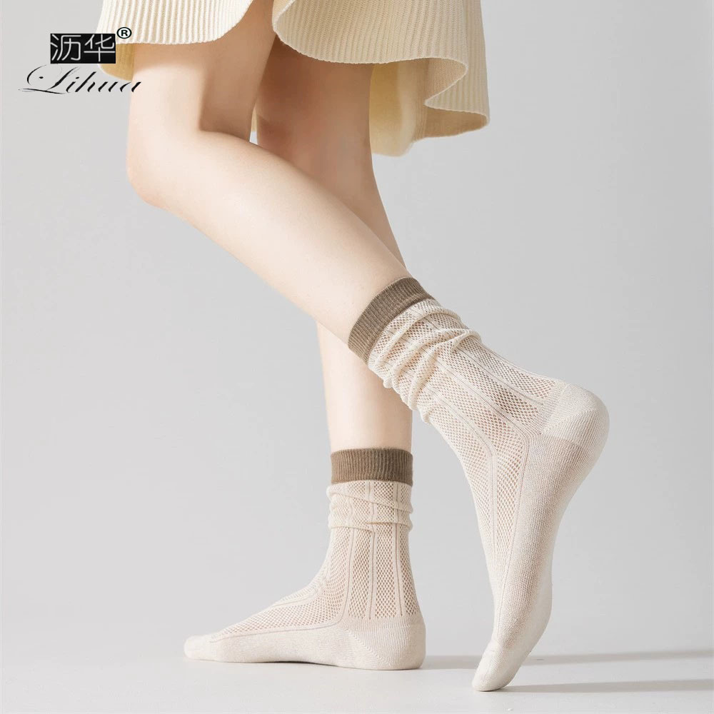 Lh26020050Bamboo fiber women's summer thin mesh mid-calf socks for summer    